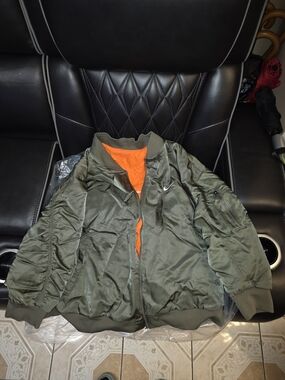 Nike Olive Bomber Jacket with Bright Orange Lining